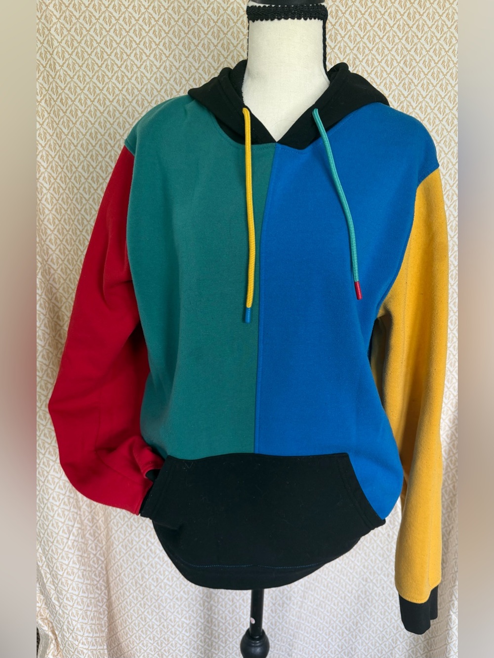 Brooklyn Cloth Retro Colorblock Hoodie Patchwork Sweatshirt Multicolor Size L